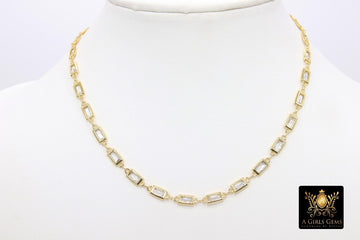 Gold Cubic Zirconia Clear CZ Necklace Choker, Rectangle Shaped CZ